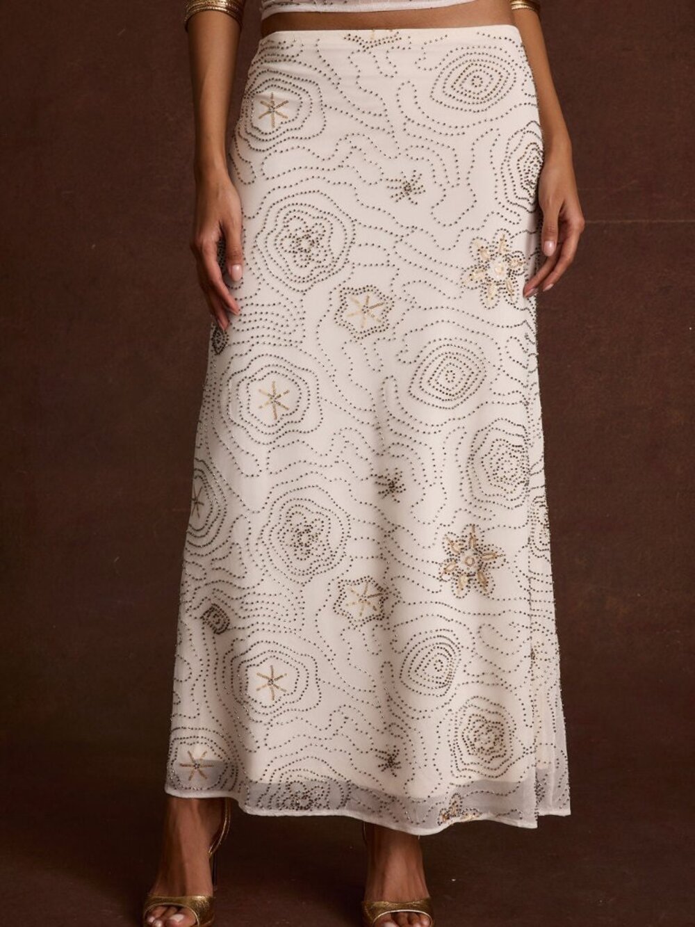 12th Tribe Julia White Beaded Maxi Skirt Size SS - Picture 2 of 3